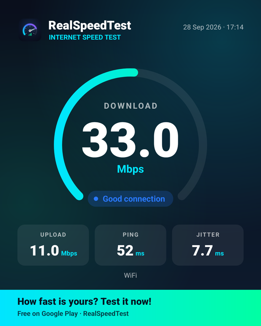 RealSpeedTest speed card