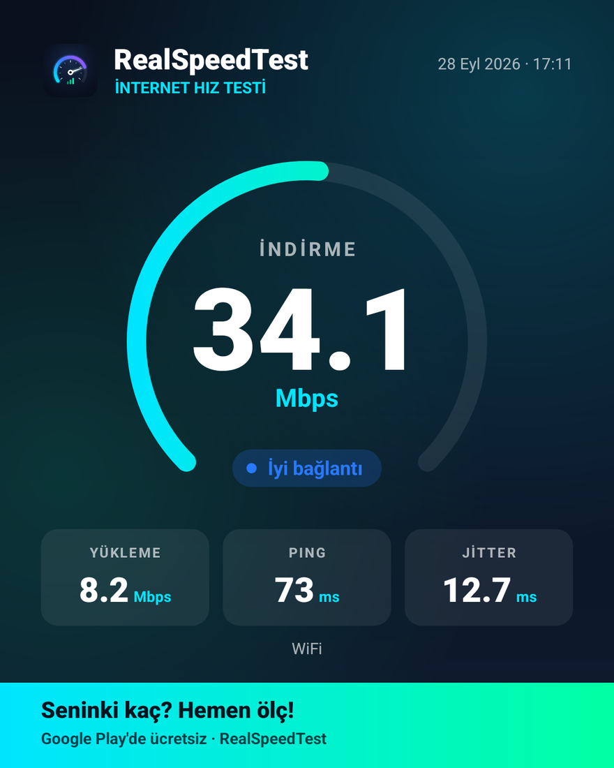 RealSpeedTest hız kartı