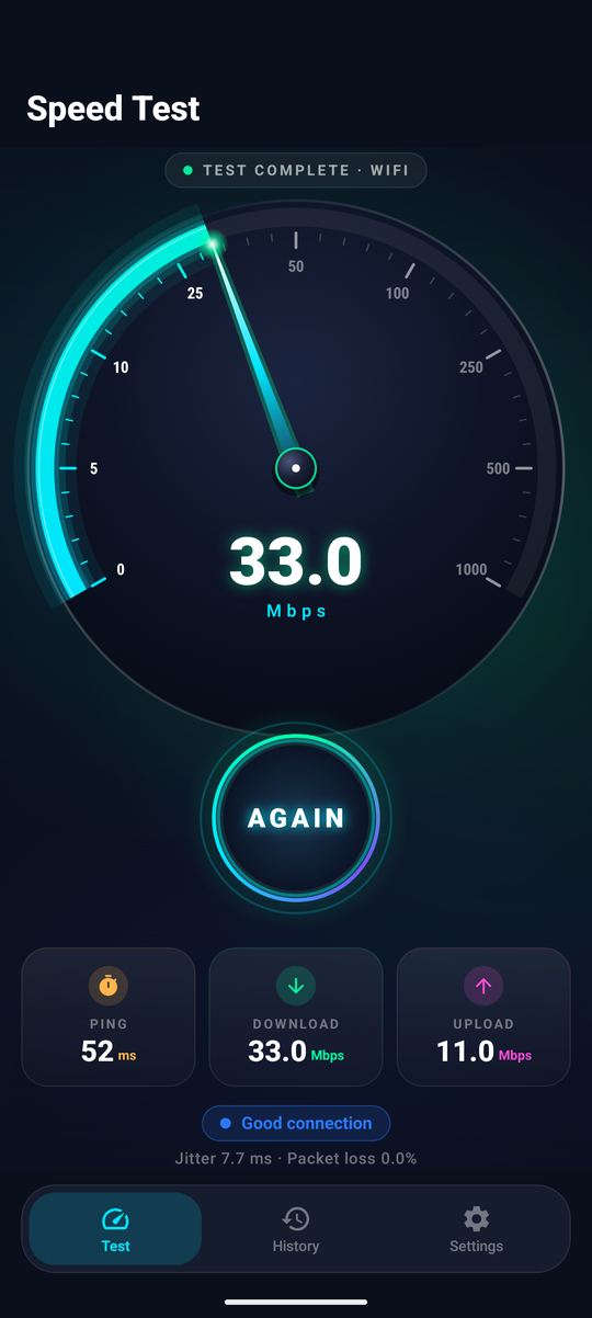 RealSpeedTest result screen